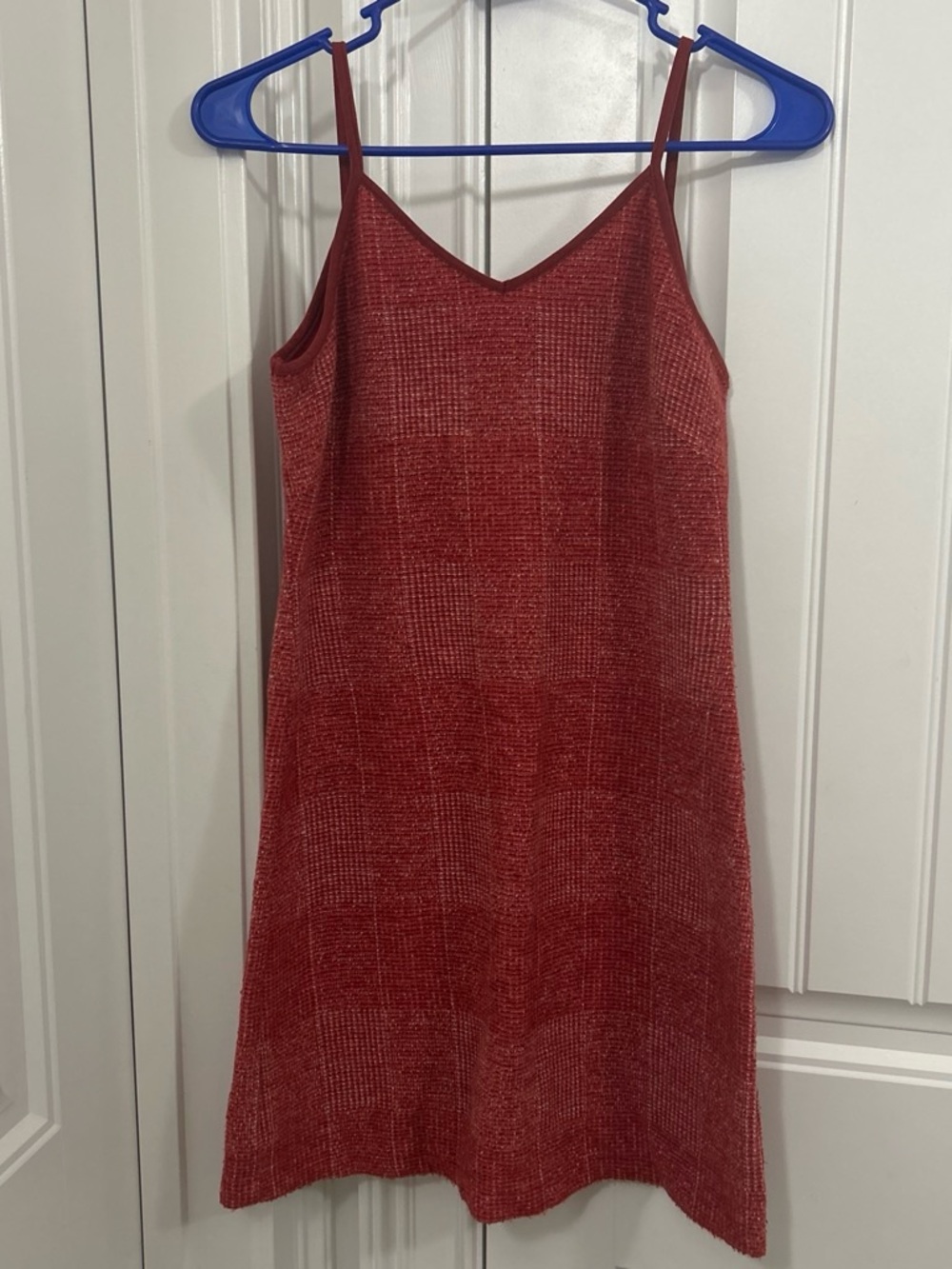 Textured Rust-Red Slip Mini Dress with V-Neck